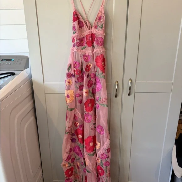 For Love And Lemons Pink Floral Mesh Backless Dress **MISSING THE SLIP*** - Picture 5 of 13